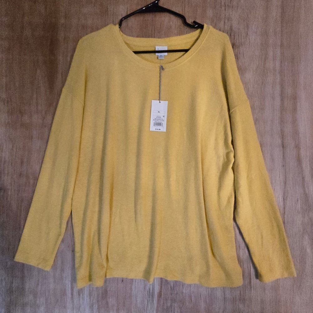 Mustard Yellow Long Sleeve Soft Thin Crewneck Knit Top XL Autumn Sweater NWT